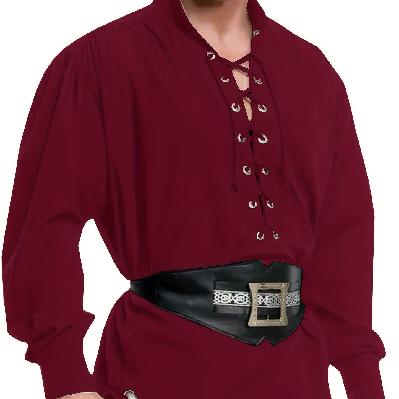 Plus Size Men's Medieval Pirate Shirt, Vintage Style Viking Renaissance Steampunk Halloween Scottish Lace Up Costume Top