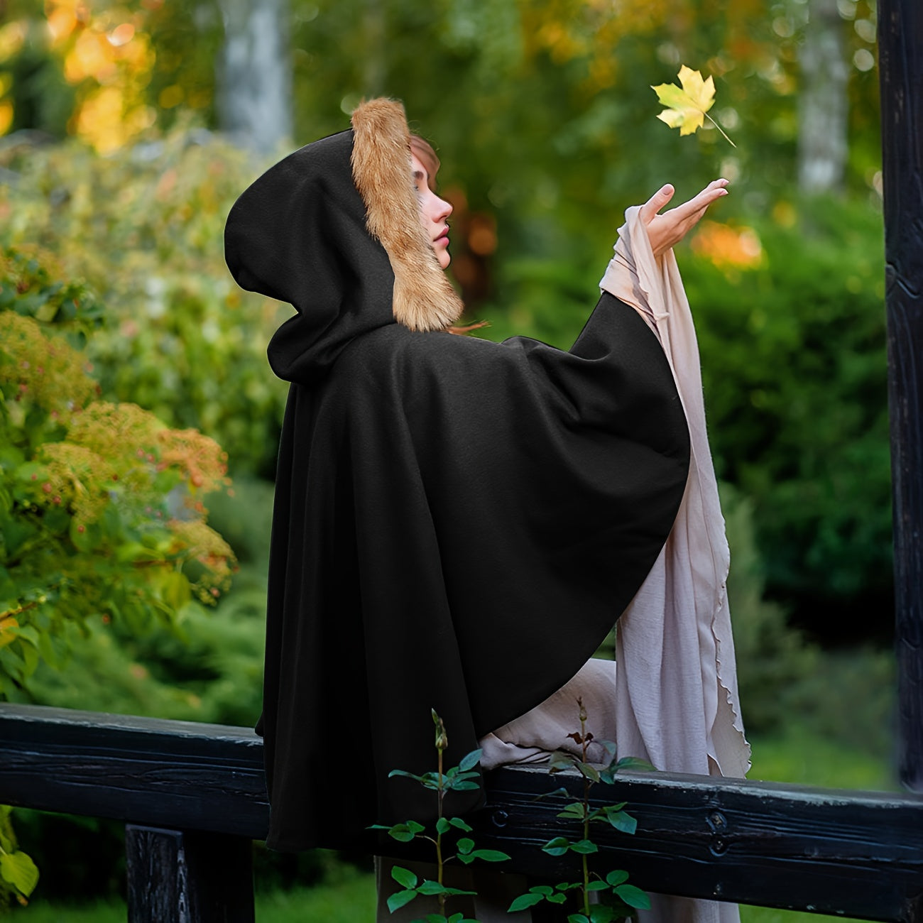 Fashionable Viking Hooded Cloak with Faux Fur Trim - Polyester Renaissance Cape for Halloween, Cosplay, and Christmas Costumes - L'VOW Medieval Style Hooded Cloak with Hand Wash or Professional Dry Clean Care Instructions