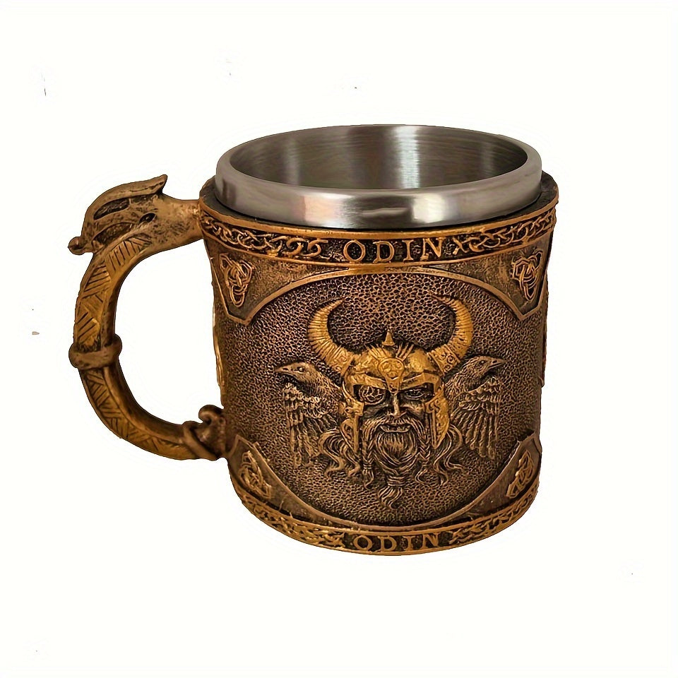 1pc, Medieval Viking Beer Mug, Stainless Steel Coffee Mug, Coffee Cups, Vintage Water Cups, Summer Winter Drinkware, Birthday Gifts, Christmas Gifts