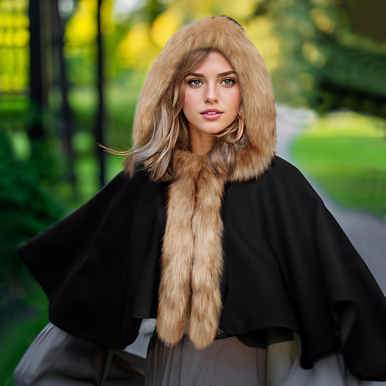 Fashionable Viking Hooded Cloak with Faux Fur Trim - Polyester Renaissance Cape for Halloween, Cosplay, and Christmas Costumes - L'VOW Medieval Style Hooded Cloak with Hand Wash or Professional Dry Clean Care Instructions