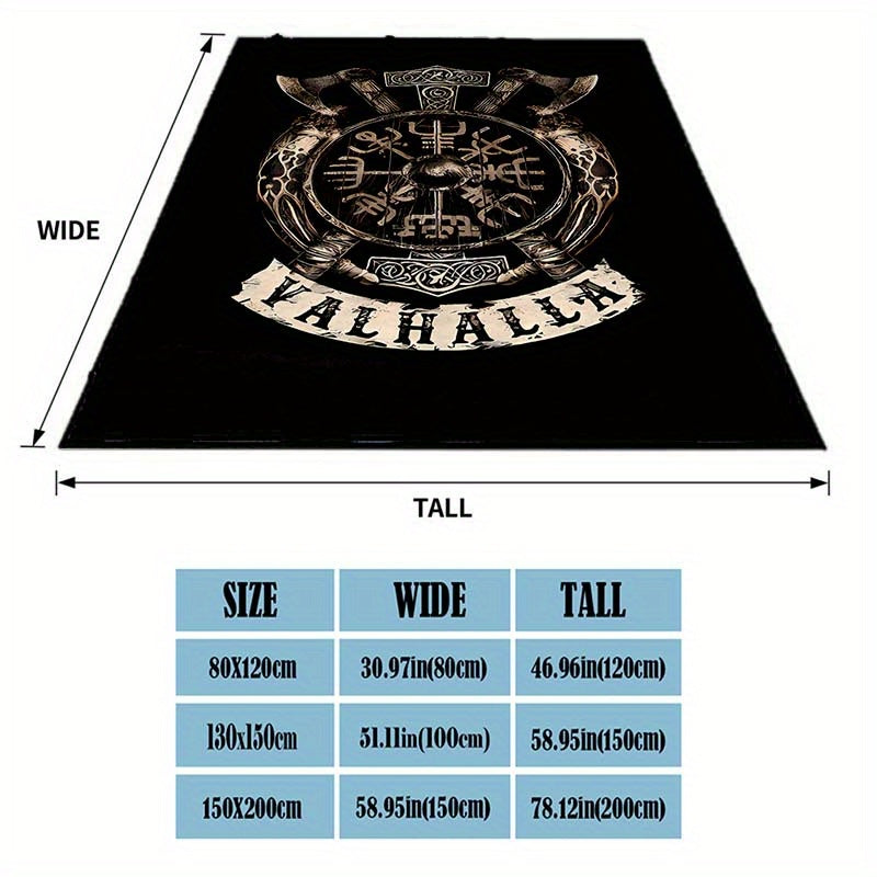 1pc Flanged Blanket, Retro Viking Logo Printing Blanket, Comfortable And Comfortable Blanket, For Camping Sofa Bed And Couch Office, Suitable For Gift Blankets In All Seasons