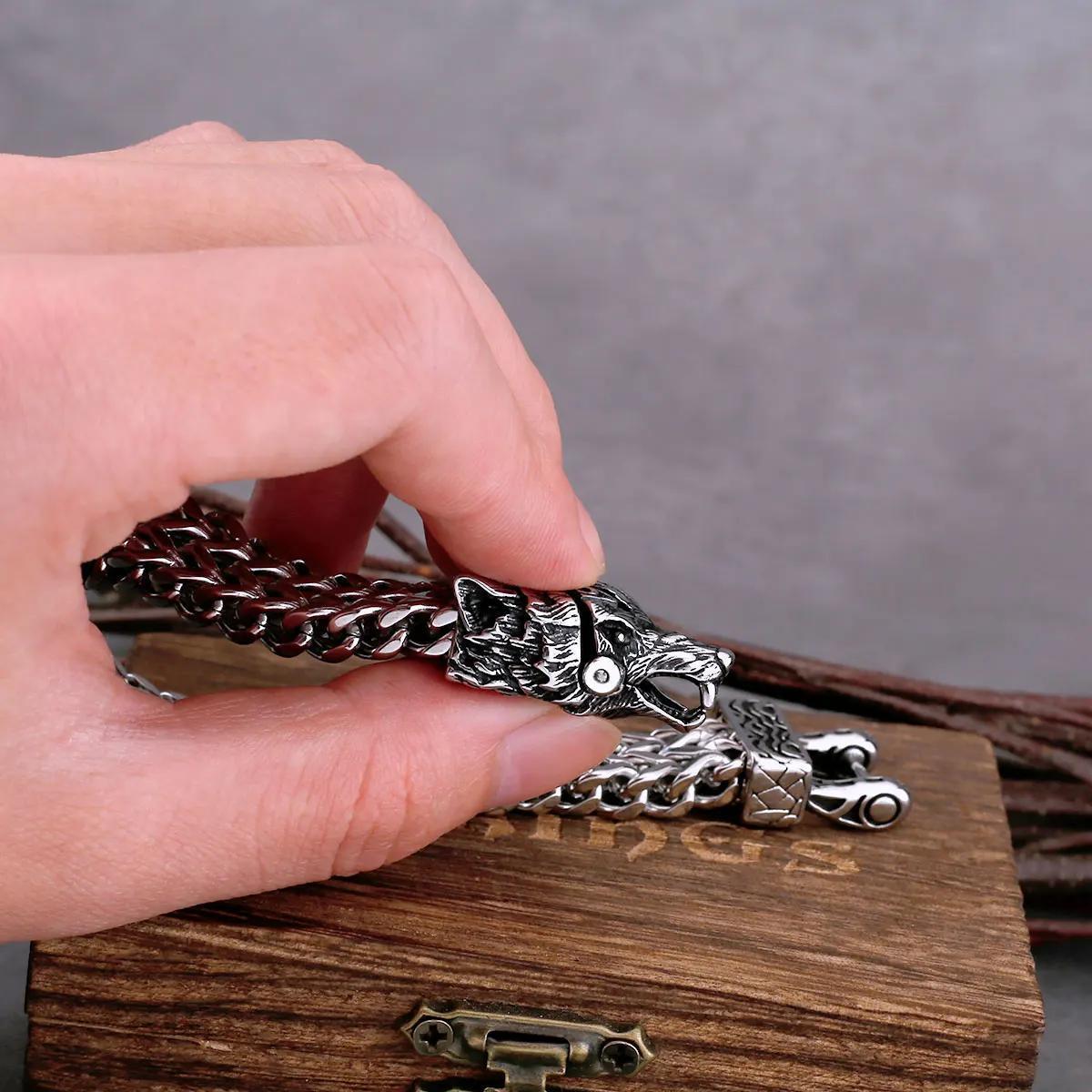 New Style Viking Dominant Wolf Head Bracelet Fashion Rock Boy And Girls Wristband Accessories Charm Stainless Steel Jewelry Gift