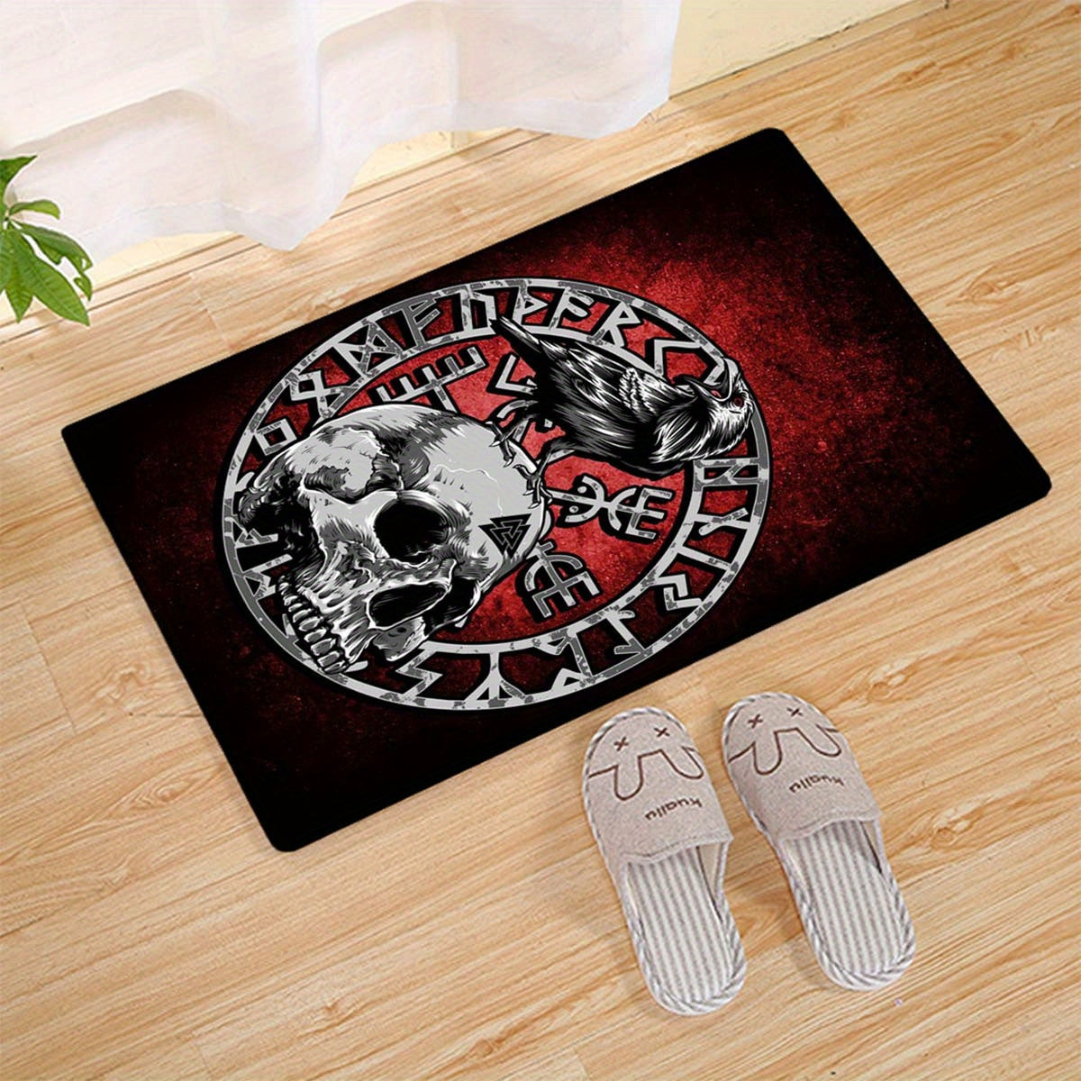 Boho Black Viking Carpet: Retro Raven Tarot Witchcraft Floor Mat for Bedroom, Living Room, Dorm, Halloween Decor - Abstract Wall Art Rug with Mysterious and Witchcraft Design