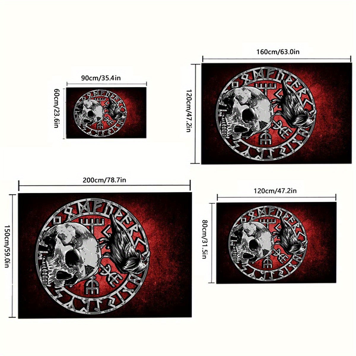 Boho Black Viking Carpet: Retro Raven Tarot Witchcraft Floor Mat for Bedroom, Living Room, Dorm, Halloween Decor - Abstract Wall Art Rug with Mysterious and Witchcraft Design