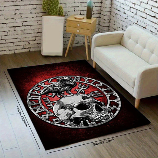 Boho Black Viking Carpet: Retro Raven Tarot Witchcraft Floor Mat for Bedroom, Living Room, Dorm, Halloween Decor - Abstract Wall Art Rug with Mysterious and Witchcraft Design