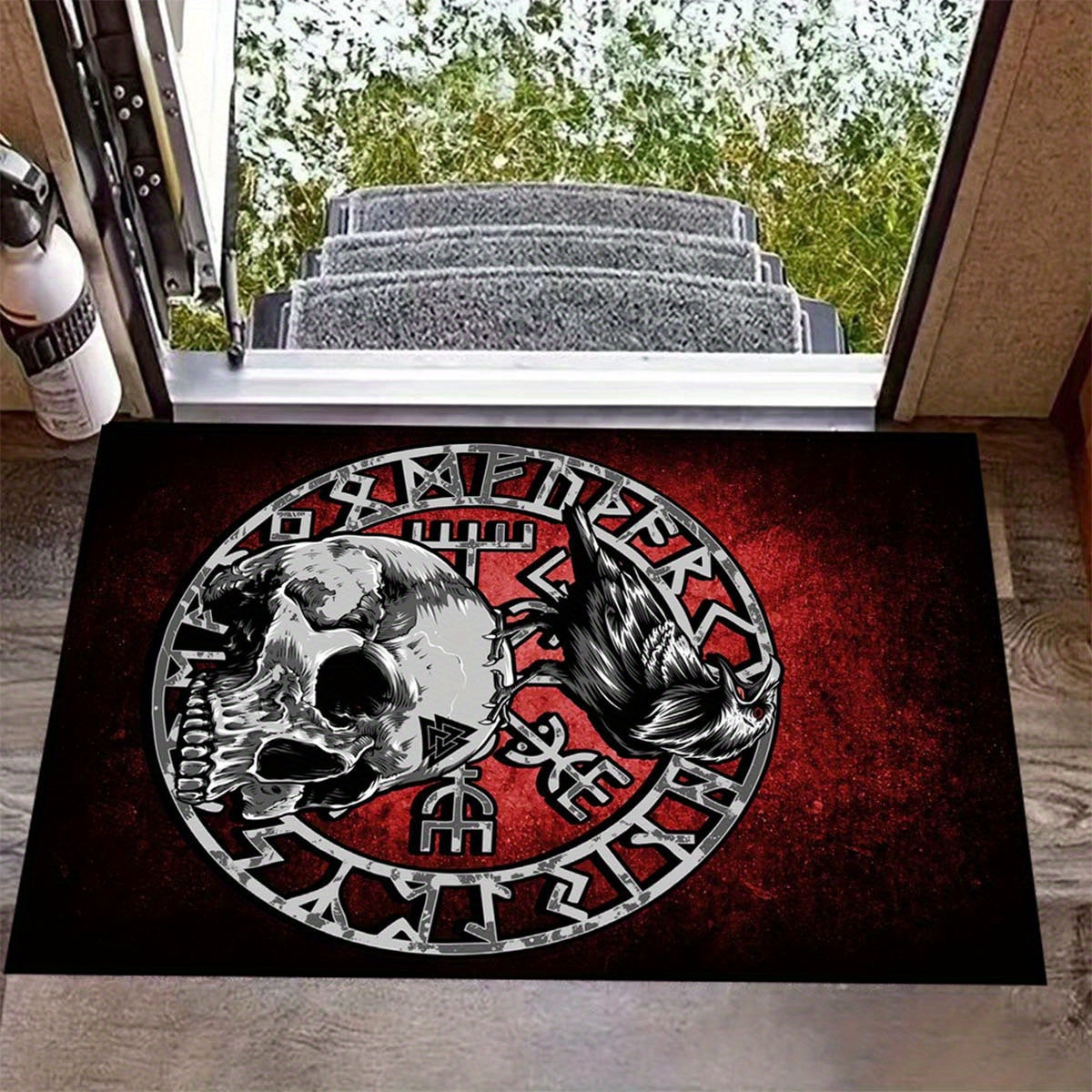 Boho Black Viking Carpet: Retro Raven Tarot Witchcraft Floor Mat for Bedroom, Living Room, Dorm, Halloween Decor - Abstract Wall Art Rug with Mysterious and Witchcraft Design