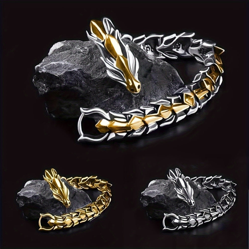 Viking Dragon Design Punk Cool Creative Bracelet, Men's Casual Leisure Fashion Jewelry Gift