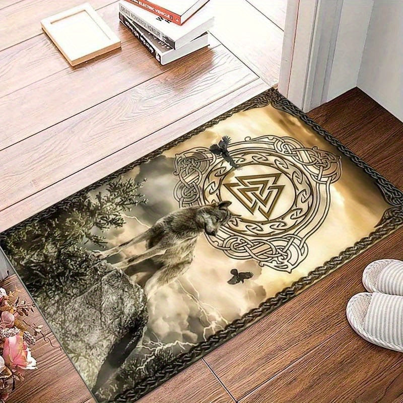 Luxurious Viking Wolf Crystal Velvet Area Rug - Perfect For Living Room, Bedroom, Gaming Den & Dorms, 800G/M², Large Size