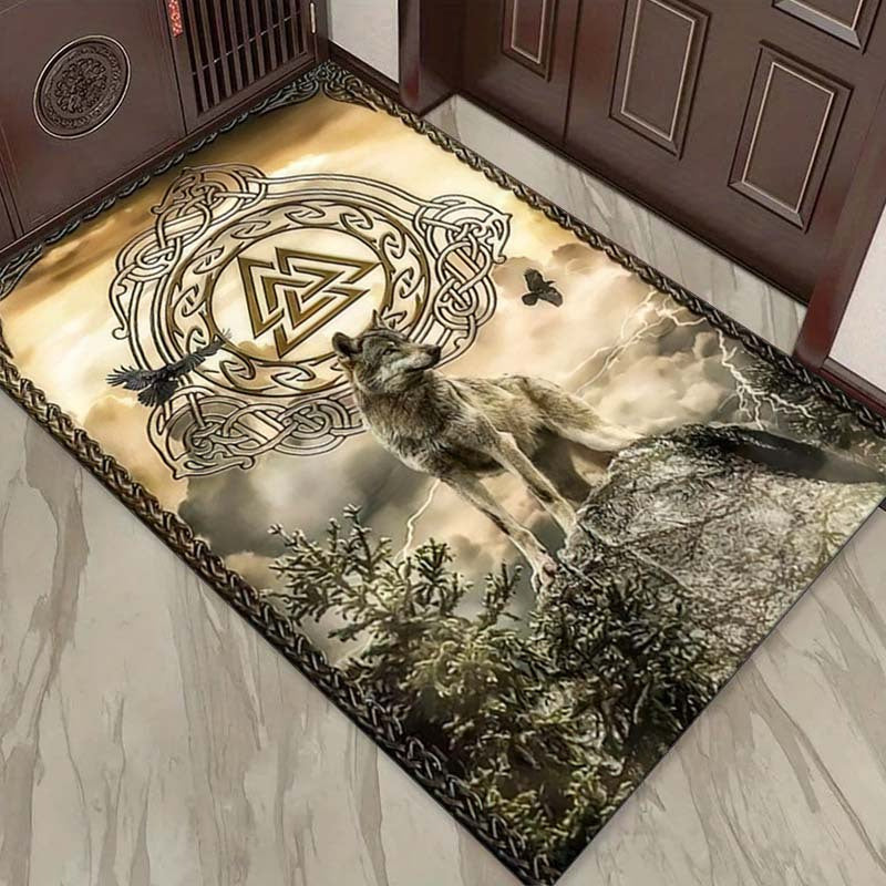Luxurious Viking Wolf Crystal Velvet Area Rug - Perfect For Living Room, Bedroom, Gaming Den & Dorms, 800G/M², Large Size