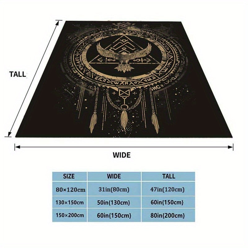 Viking Totem Art Print Blanket - Large Size Soft Polyester Square Throw for Sofa, Bed, Travel, Camping, Leisure - 100% Polyester Comfortable Chair Mat for Office and Living Room with Nordic Design