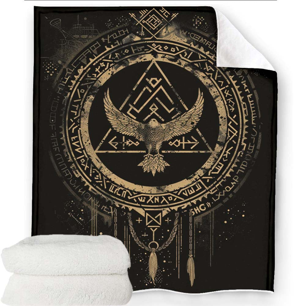 Viking Totem Art Print Blanket - Large Size Soft Polyester Square Throw for Sofa, Bed, Travel, Camping, Leisure - 100% Polyester Comfortable Chair Mat for Office and Living Room with Nordic Design
