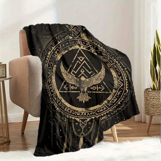 Viking Totem Art Print Blanket - Large Size Soft Polyester Square Throw for Sofa, Bed, Travel, Camping, Leisure - 100% Polyester Comfortable Chair Mat for Office and Living Room with Nordic Design