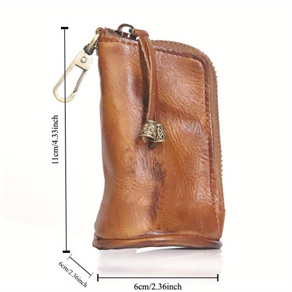 2pcs/ set Viking Wallet Sporran Leather Key Bag Men's Retro Waist Hanging Cowhide Simple Large Capacity Bucket Bag Multifunctional Zipper Key Bag Viking Wallet