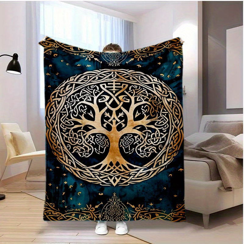 Viking Tree Of Life Shawl Blanket-Soft Stain Resistant Flannel For All Seasons-Suitable For Sofa, Bed, Office Nap And Outdoor Picnic