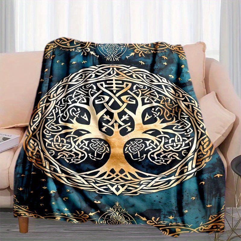 Viking Tree Of Life Shawl Blanket-Soft Stain Resistant Flannel For All Seasons-Suitable For Sofa, Bed, Office Nap And Outdoor Picnic