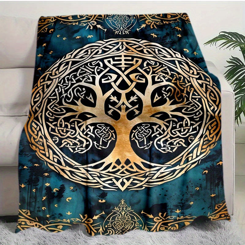 Viking Tree Of Life Shawl Blanket-Soft Stain Resistant Flannel For All Seasons-Suitable For Sofa, Bed, Office Nap And Outdoor Picnic