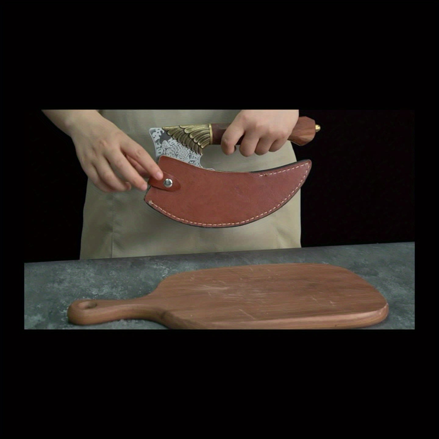 9-Inch Viking-Style Pizza Cutter Axe - High-Carbon German 1.4116 Super Steel Blade, Ergonomic Rose Wooden Handle, Includes Sheath and Box, Perfect for Mincing Meat, Chopping Vegetables, and Rocking Knife Tasks