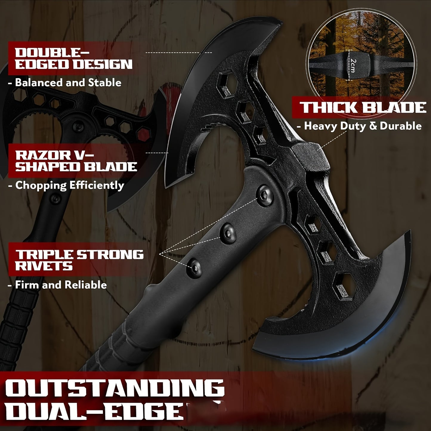 Axe Set, 2 Pack 16'' Axes with Sheath, For Backyard, Hand Forged Viking Axes Set Bushcraft Axes With Wooden Handle, Hand Forged Carving Axes, For Chopping Wood, Gardening Black