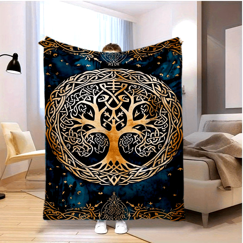 Viking Tree Of Life Shawl Blanket-Soft Stain Resistant Flannel For All Seasons-Suitable For Sofa, Bed, Office Nap And Outdoor Picnic
