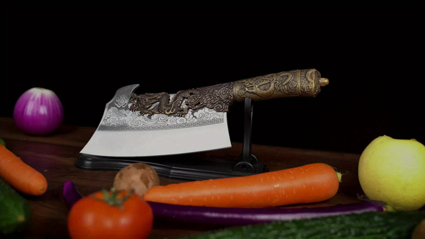 2lb Heavy Duty Dragon Butcher Knife - Chinese Chef's Cleaver for Meat Bone Cutting, 9.5" Big Viking Camping Chopper with Sheath, Perfect Birthday Father Mother Christmas Gift Idea for Men