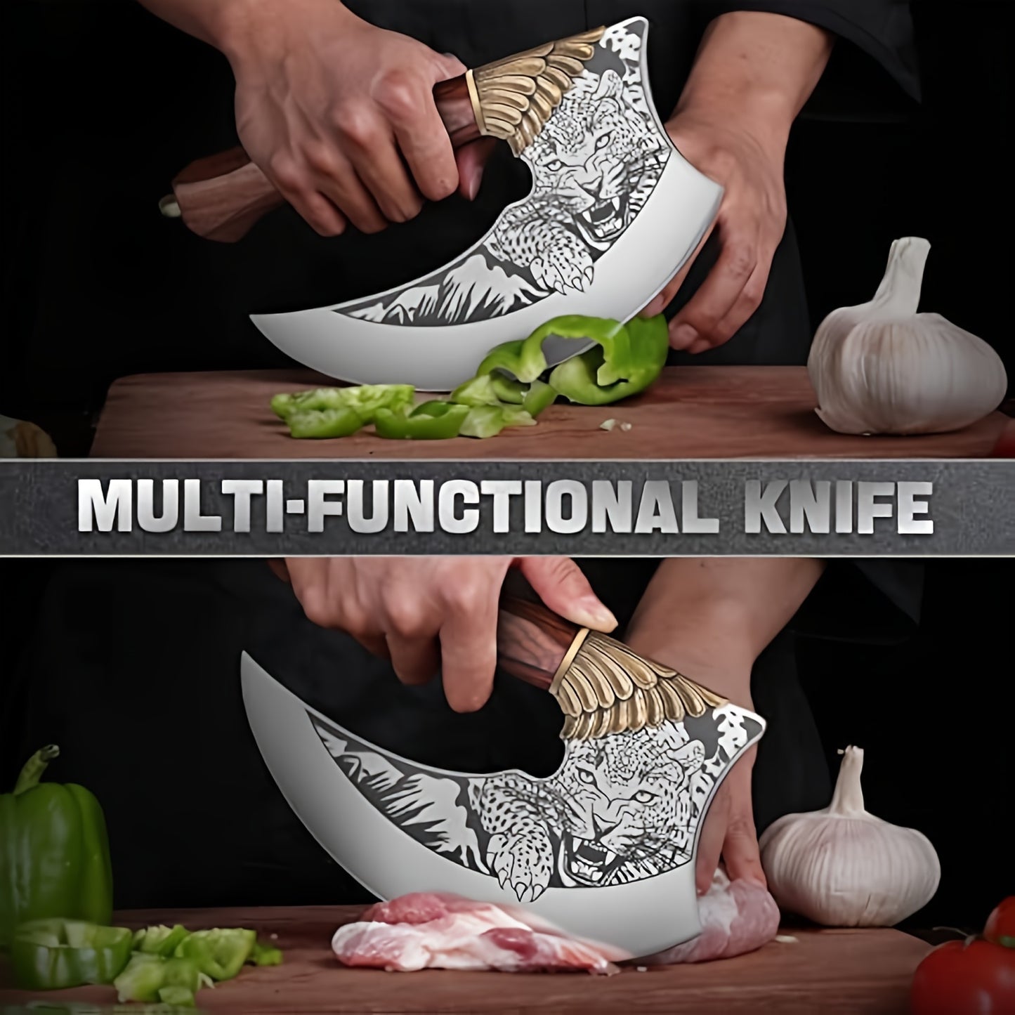 9-Inch Viking-Style Pizza Cutter Axe - High-Carbon German 1.4116 Super Steel Blade, Ergonomic Rose Wooden Handle, Includes Sheath and Box, Perfect for Mincing Meat, Chopping Vegetables, and Rocking Knife Tasks