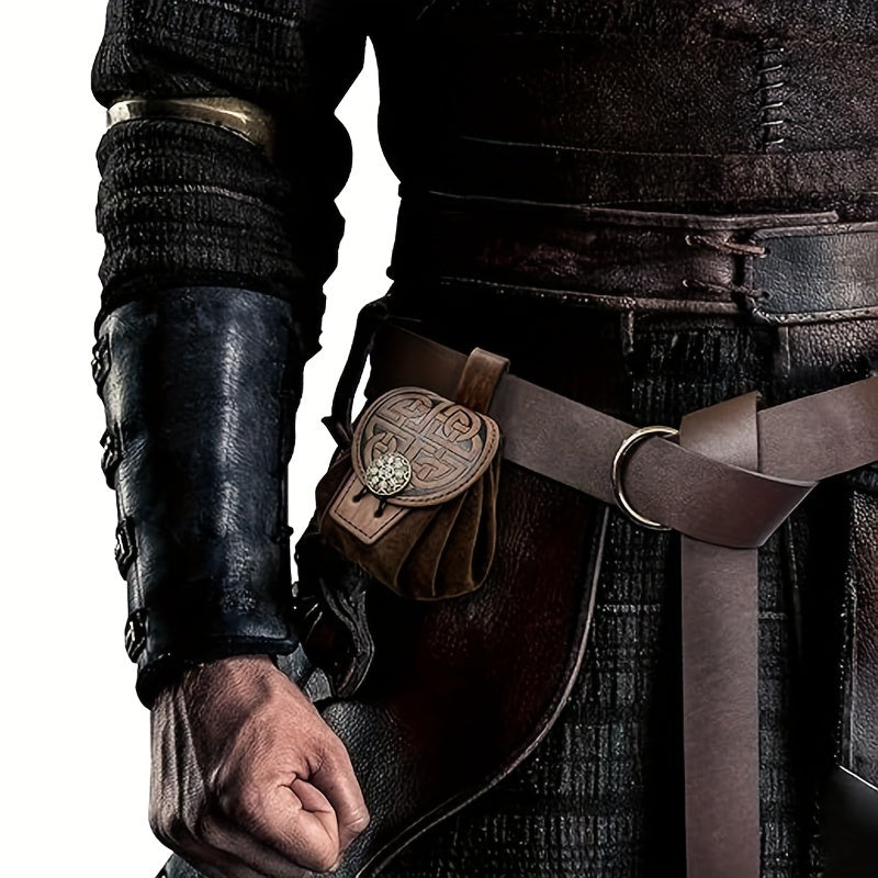 Mid-Century Style Embossed Belt Bag For Men, Viking Vintage Style Renaissance Portable Waist Bag, Coin Purse Dice Bag