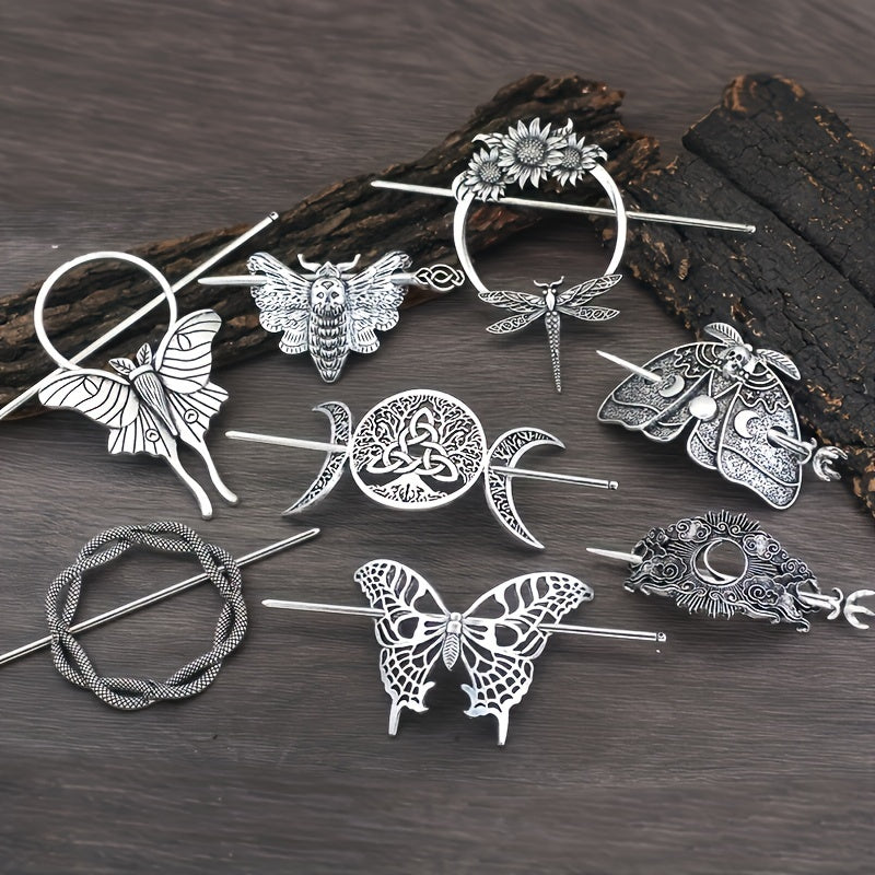 8pcs Vintage Crescent Cloud Hair Clips Witchy Moon Hair Stick Witches Halloween Hair Clips Pagan Gothic Hair Wiccan Viking Hair Clips Jewelry Holiday Gifts