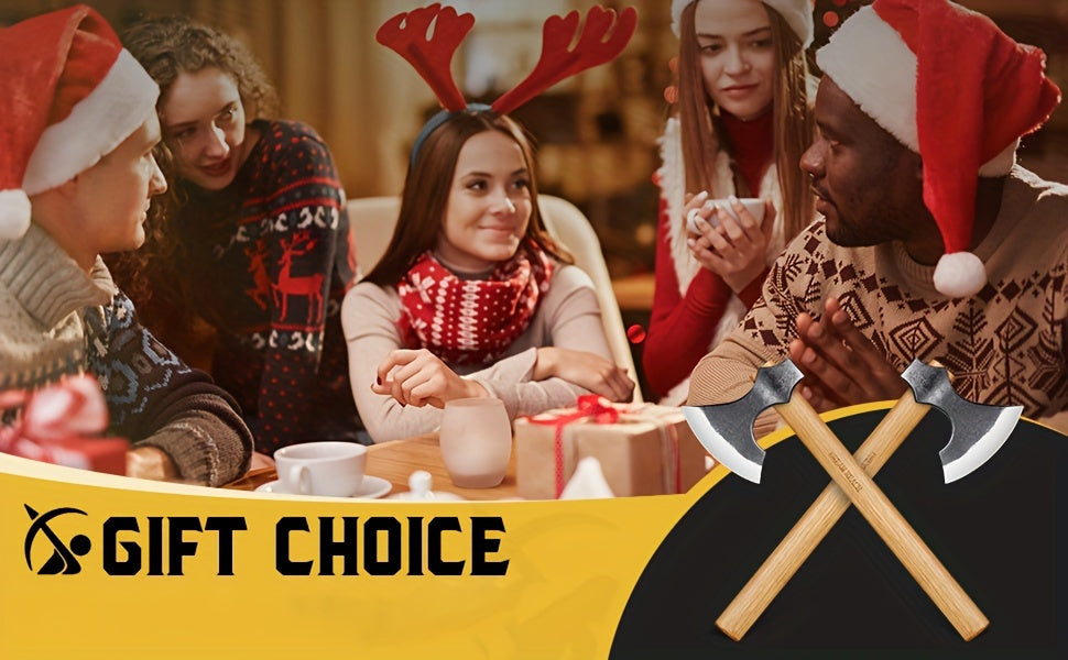 2-Pack Viking Axes Set - Hand Forged 16" Professional Bushcraft Axes with Durable Wooden Handle for Efficient Wood Chopping, Gardening, and Carving - Perfect for Backyard and Outdoor Activities