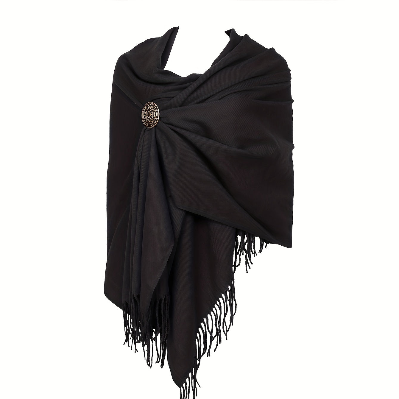 L'VOW Authentic Red Medieval Half Shoulder Cape with Viking Brooch - Durable Polyester, Fringe Detail, Perfect for Men & Women Halloween Cosplay & Renaissance Fairs, Halloween Costumes