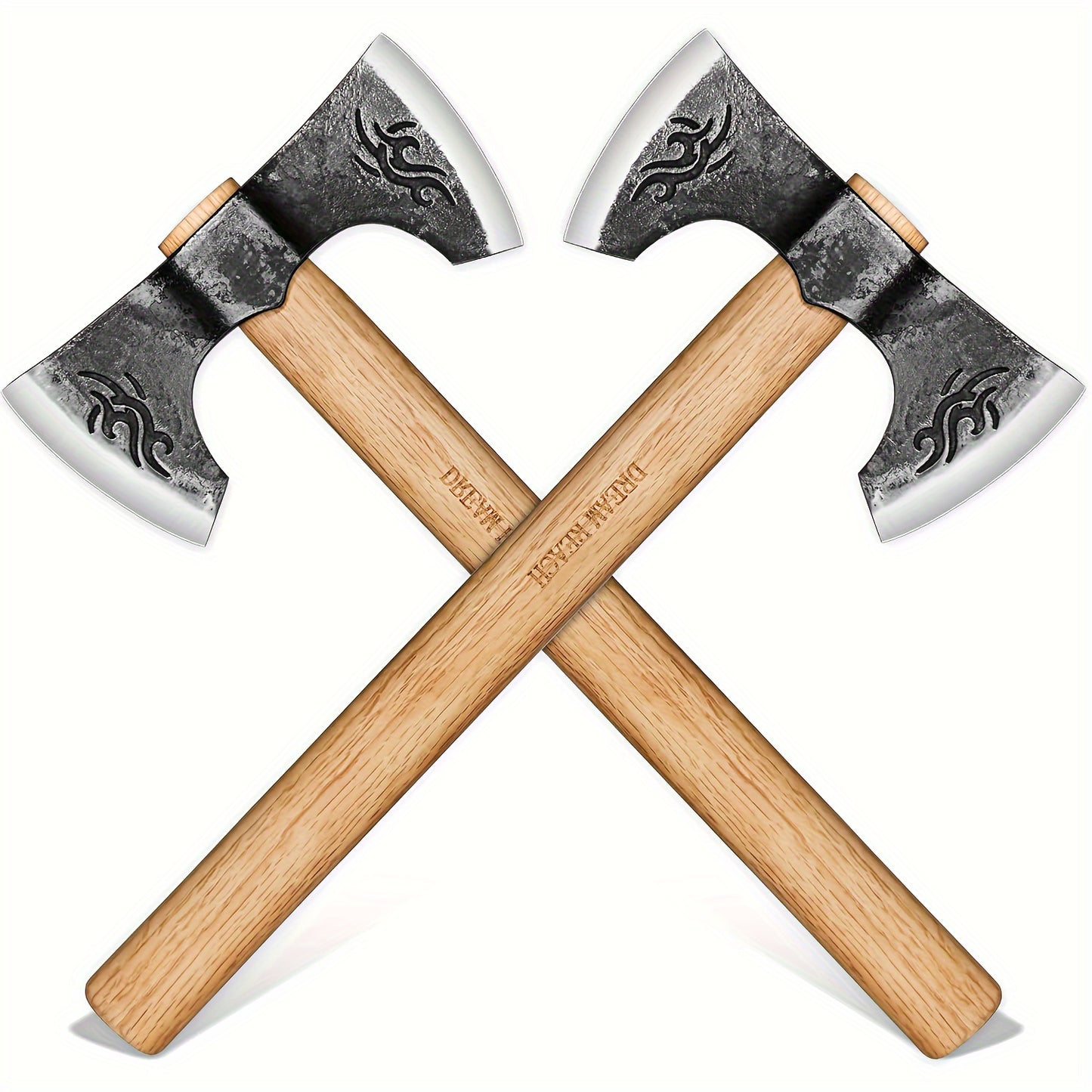 2-Pack Viking Axe Set - Hand Forged, Double Sided, 16" Professional Axes with Wooden Handle for Chopping Wood, Gardening, Bushcraft, Carving, and Backyard Projects - Durable, Rust-Resistant, and Balanced for Efficient Use