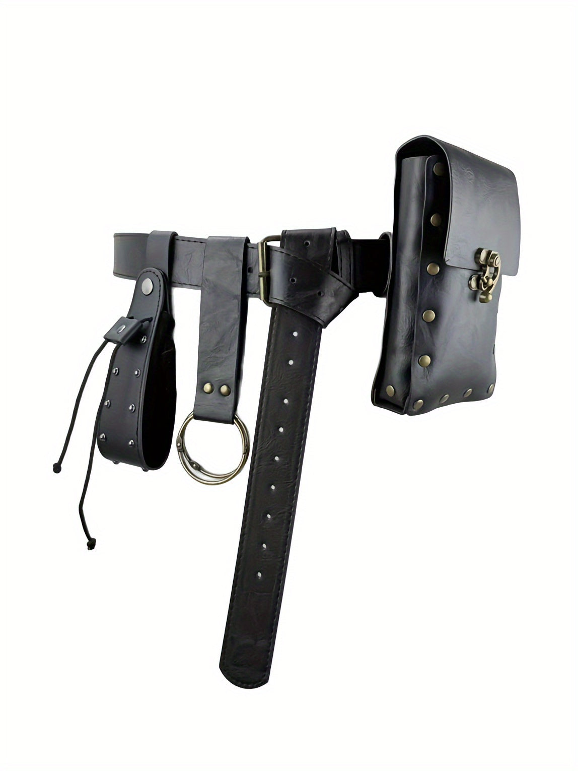 Medieval Viking Knight PU Leather Belt-Fedora Style Waist Bag - Adjustable Buckle Strap, Buckles & Buckler-Like Plate - Renaissance Faire, Viking Cosplay, Historical Costume Accessory (Unisex) - Durable PU Leather (Not Plate,