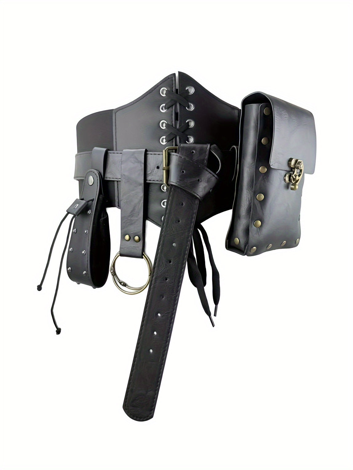 Medieval Viking Knight PU Leather Belt-Fedora Style Waist Bag - Adjustable Buckle Strap, Buckles & Buckler-Like Plate - Renaissance Faire, Viking Cosplay, Historical Costume Accessory (Unisex) - Durable PU Leather (Not Plate,