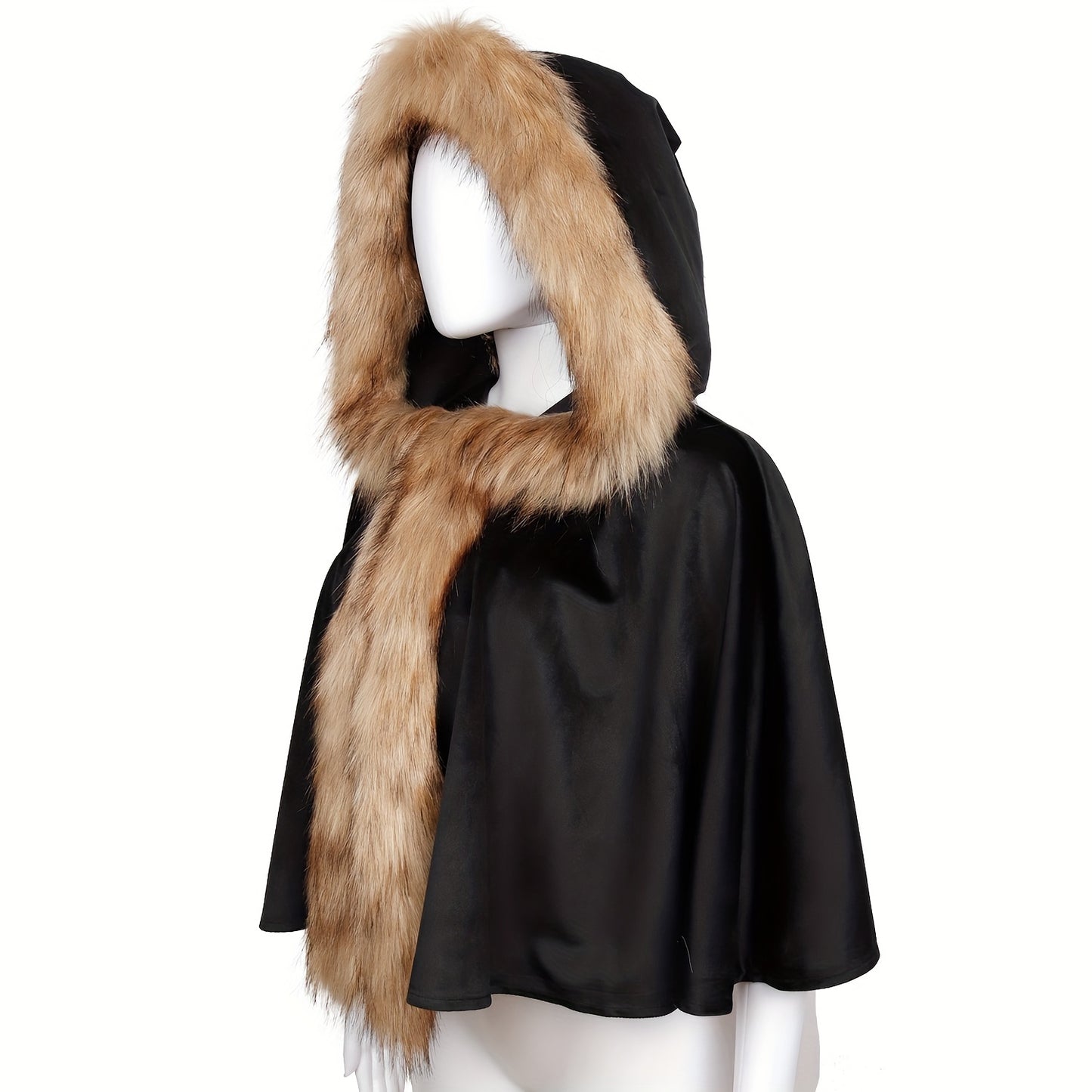 Fashionable Viking Hooded Cloak with Faux Fur Trim - Polyester Renaissance Cape for Halloween, Cosplay, and Christmas Costumes - L'VOW Medieval Style Hooded Cloak with Hand Wash or Professional Dry Clean Care Instructions