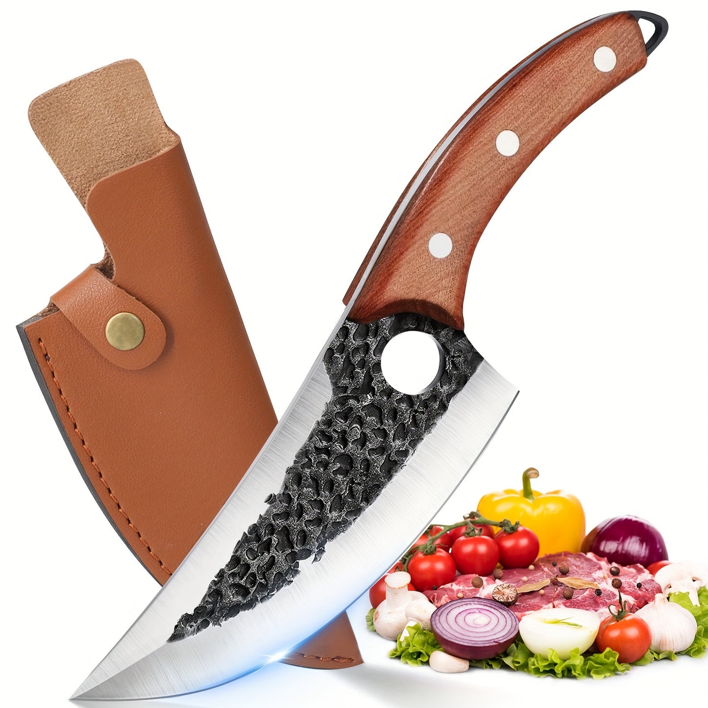 Upgraded Viking Cleaver Knife - Hand Forged, Sharp, Japanese-Style Butcher Knife for Meat Cutting, Outdoor Camping, BBQ, and Chef's Kitchen with Premium Sheath and Ergonomic Handle for Comfortable Grip