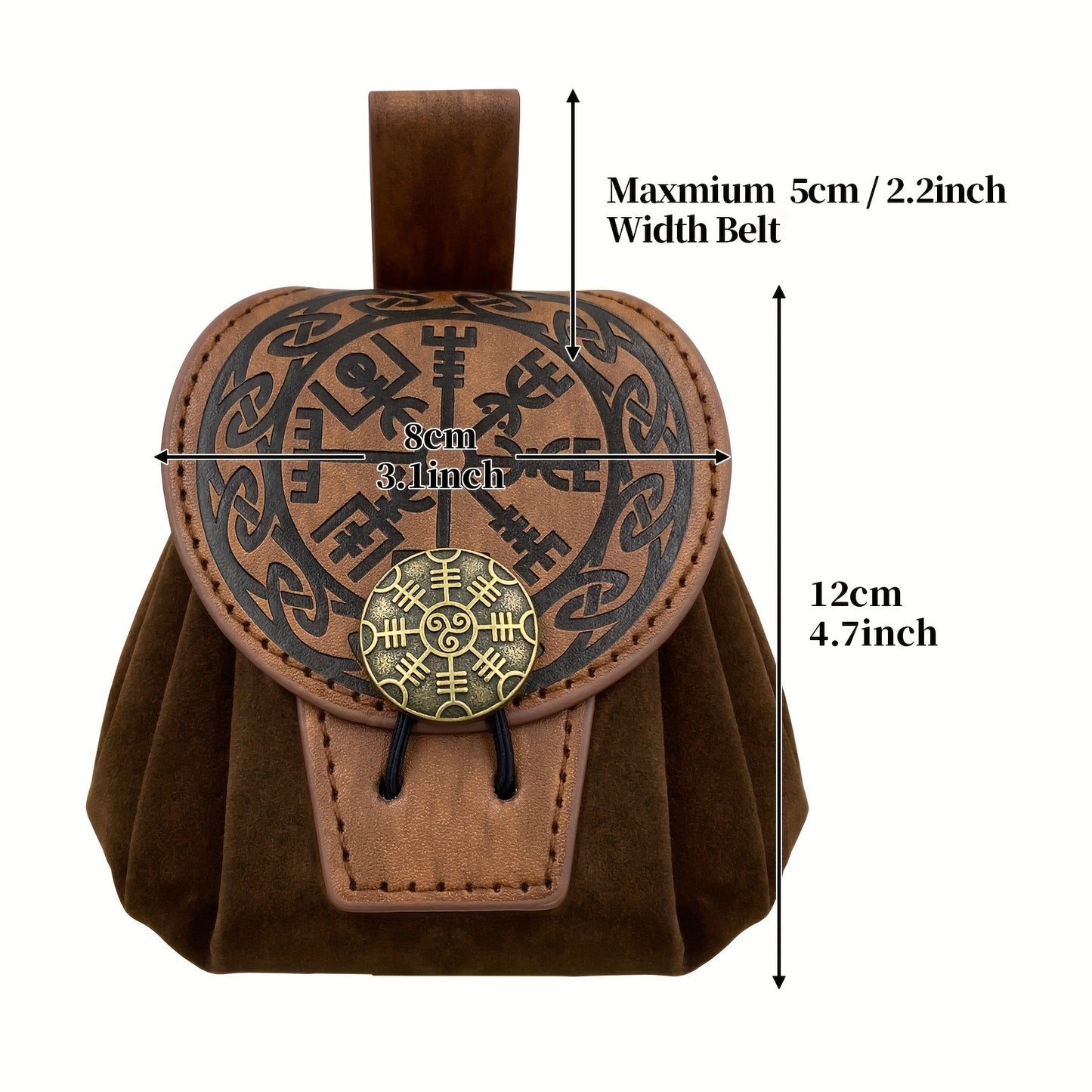 1pc Medieval Embossed Faux Leather Belt Waist Bag, Viking Portable Fanny Pack