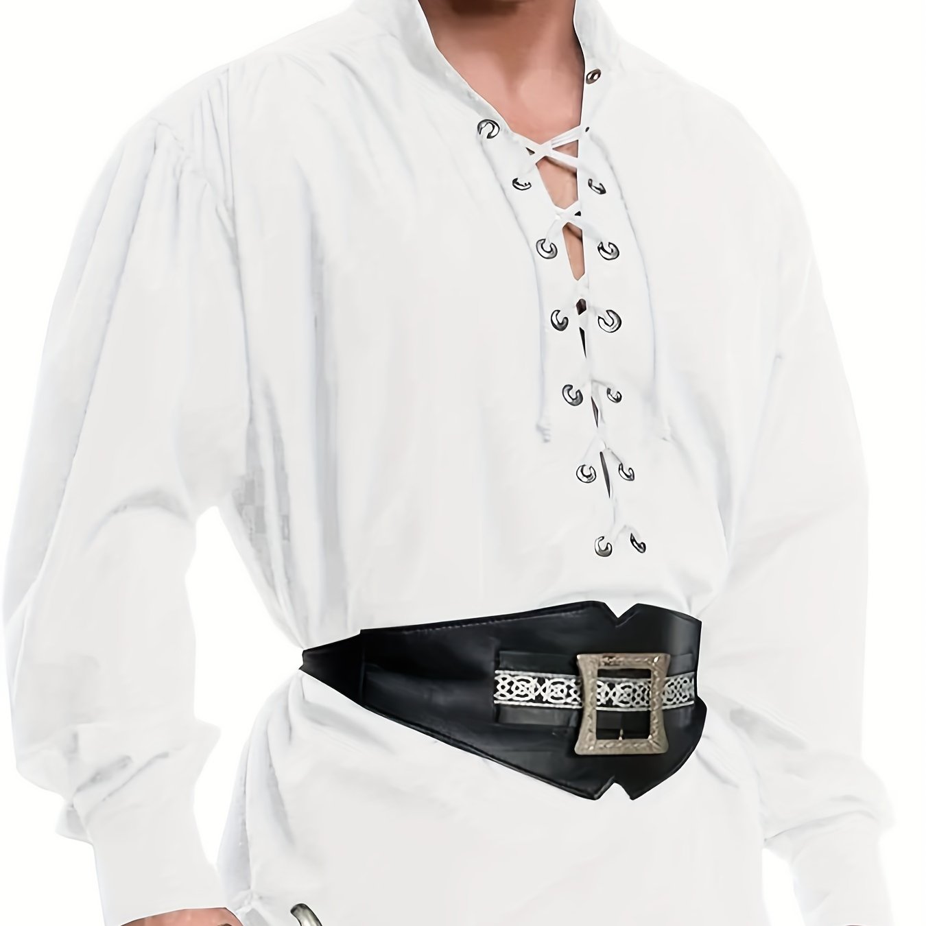 Plus Size Men's Medieval Pirate Shirt, Vintage Style Viking Renaissance Steampunk Halloween Scottish Lace Up Costume Top