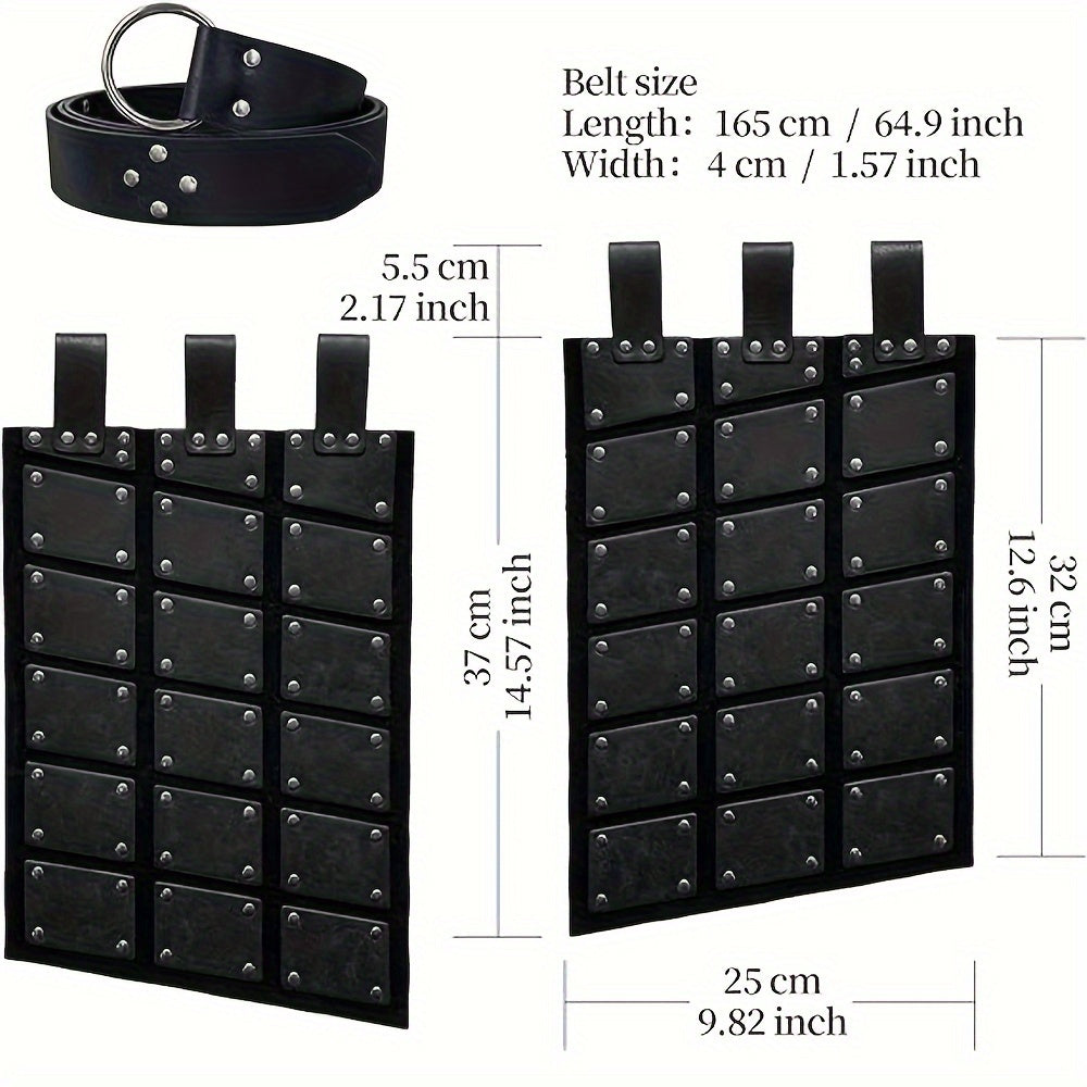 Viking-Inspired Embossed Armor Set with Medieval Thigh Helmet & Rivet Guard - Glamorous Faux Leather Costume for Halloween