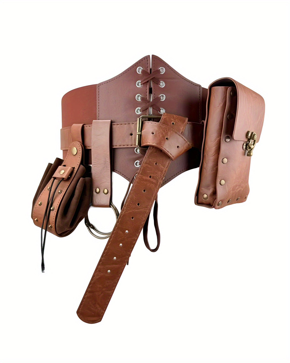 Medieval Viking Knight PU Leather Belt-Fedora Style Waist Bag - Adjustable Buckle Strap, Buckles & Buckler-Like Plate - Renaissance Faire, Viking Cosplay, Historical Costume Accessory (Unisex) - Durable PU Leather (Not Plate,