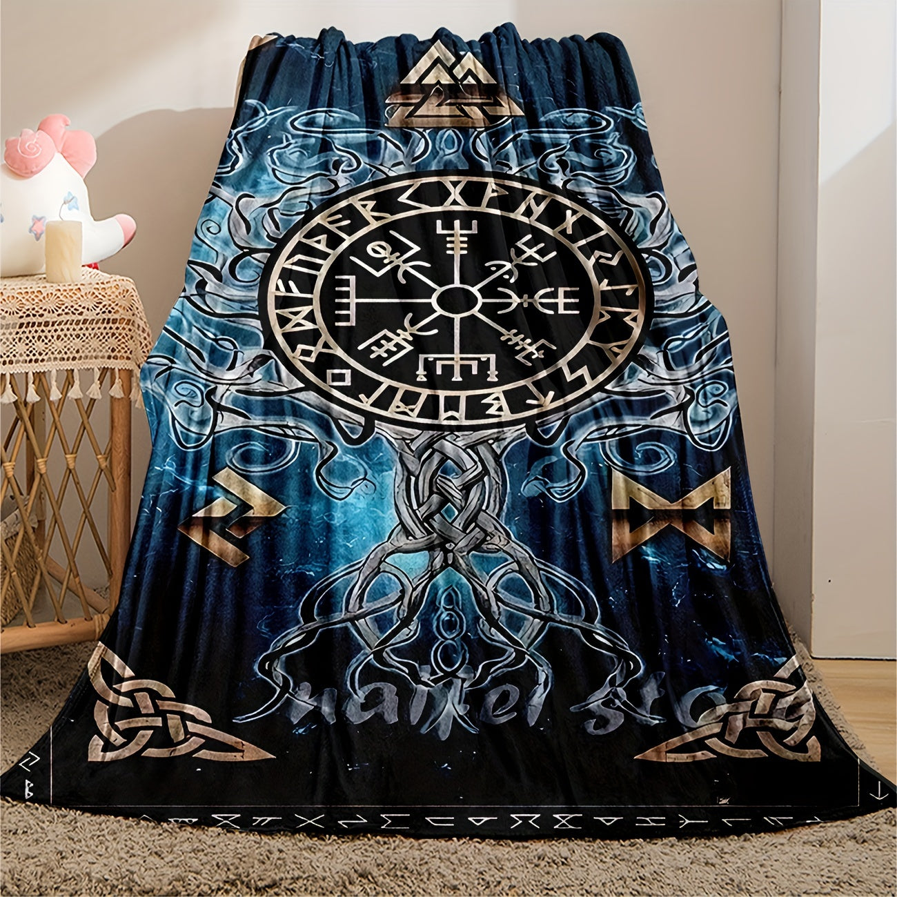 1pc Viking Pattern Soft And Comfortable Flannel Blanket School Dormitory Office Lunch Break Blanket Warm And Comfortable Gift Year-Round Bedding Sofa Bed Outdoor Camping Blanket