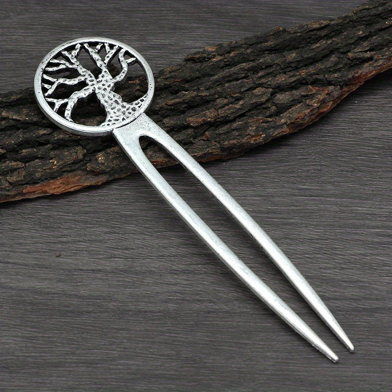 1pc Vintage Viking Style Hairpin Tree Of Life Hairpin Celtic Knot Crescent Moon Silvery Hair Stick Hair Accessories For Women