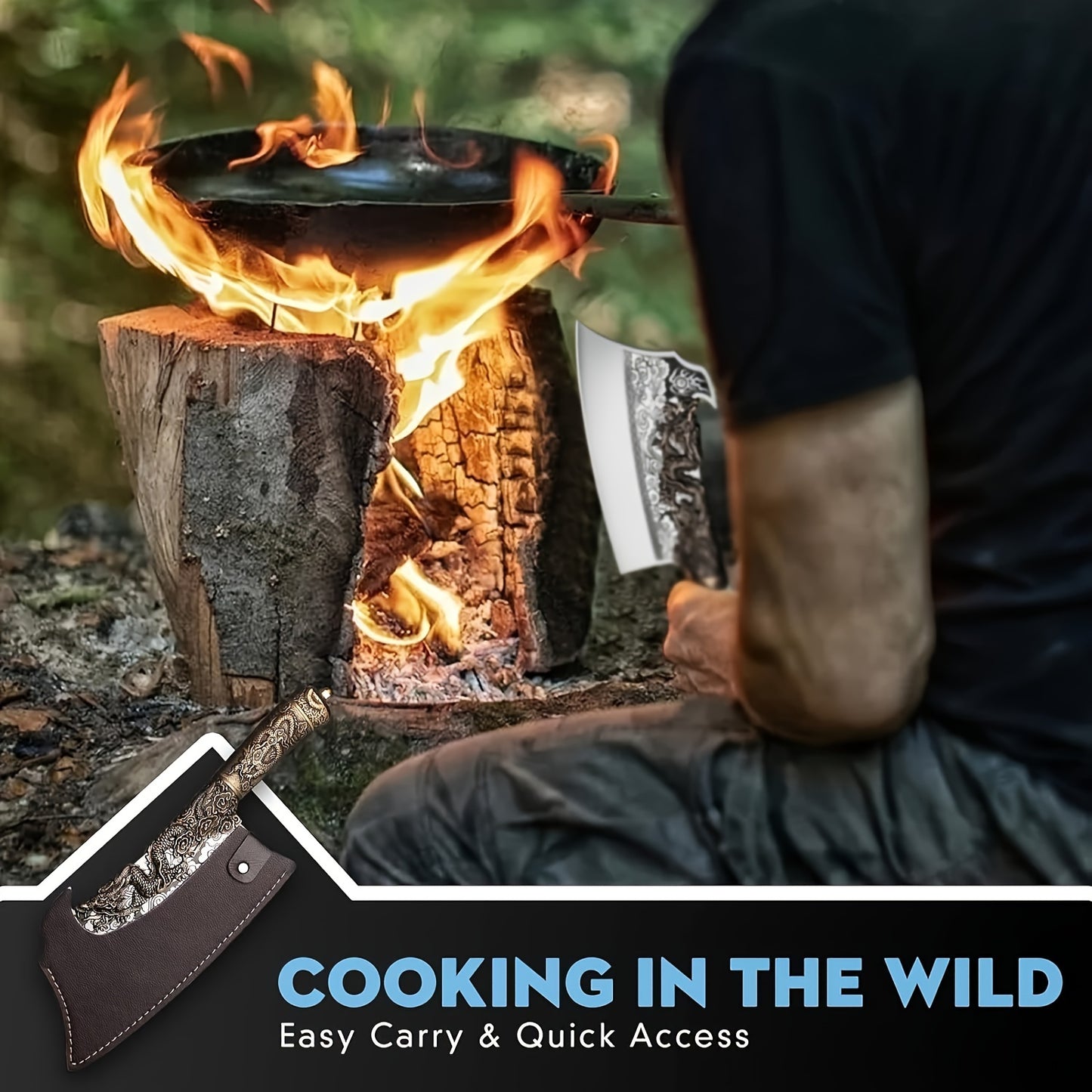 2lb Heavy Duty Dragon Butcher Knife - Chinese Chef's Cleaver for Meat Bone Cutting, 9.5" Big Viking Camping Chopper with Sheath, Perfect Birthday Father Mother Christmas Gift Idea for Men