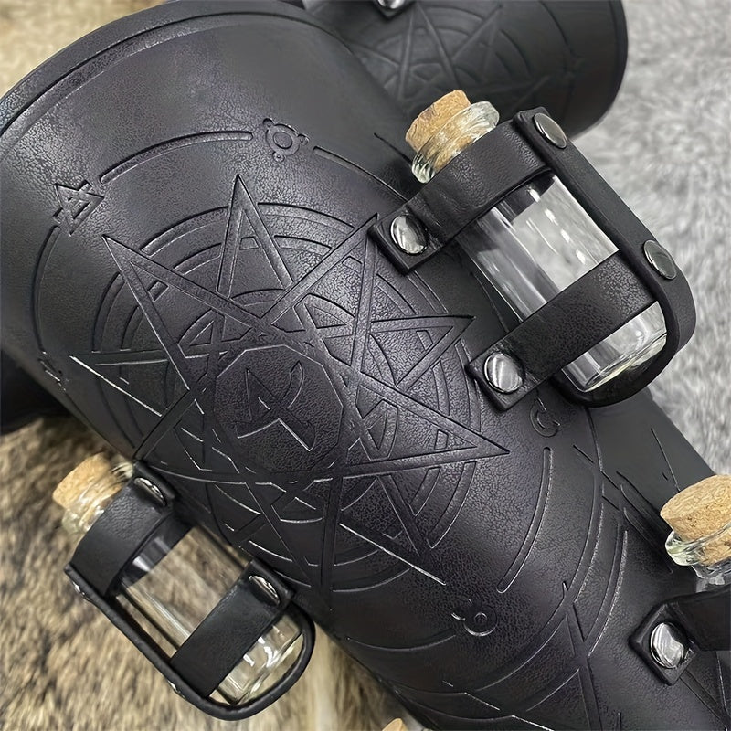 1pair Halloween Viking Pressed Flower PU Leather Arm Guards, Medieval Retro Knight Gloves