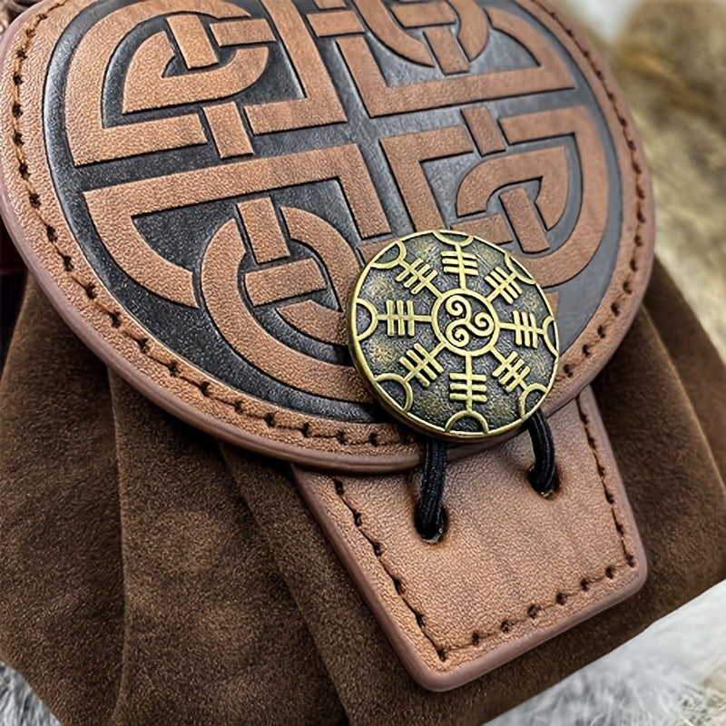 Mid-Century Style Embossed Belt Bag For Men, Viking Vintage Style Renaissance Portable Waist Bag, Coin Purse Dice Bag