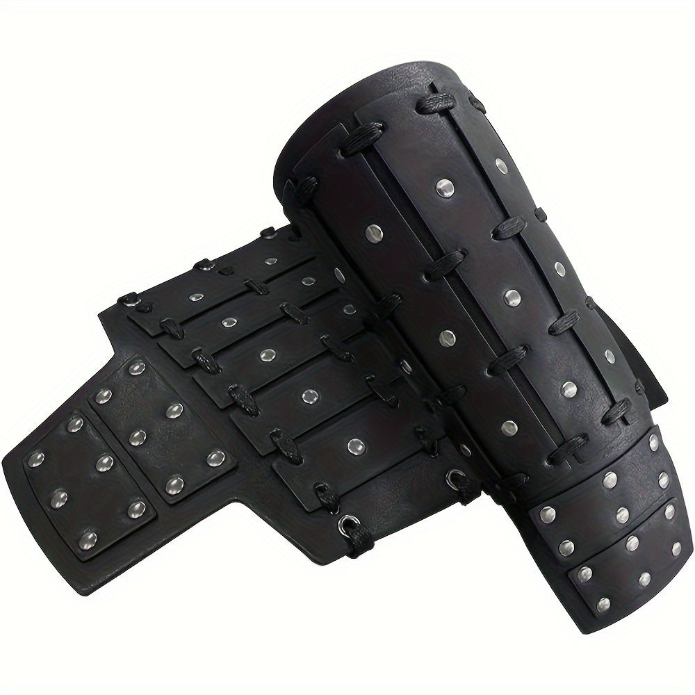 Viking-Inspired Embossed Armor Set with Medieval Thigh Helmet & Rivet Guard - Glamorous Faux Leather Costume for Halloween