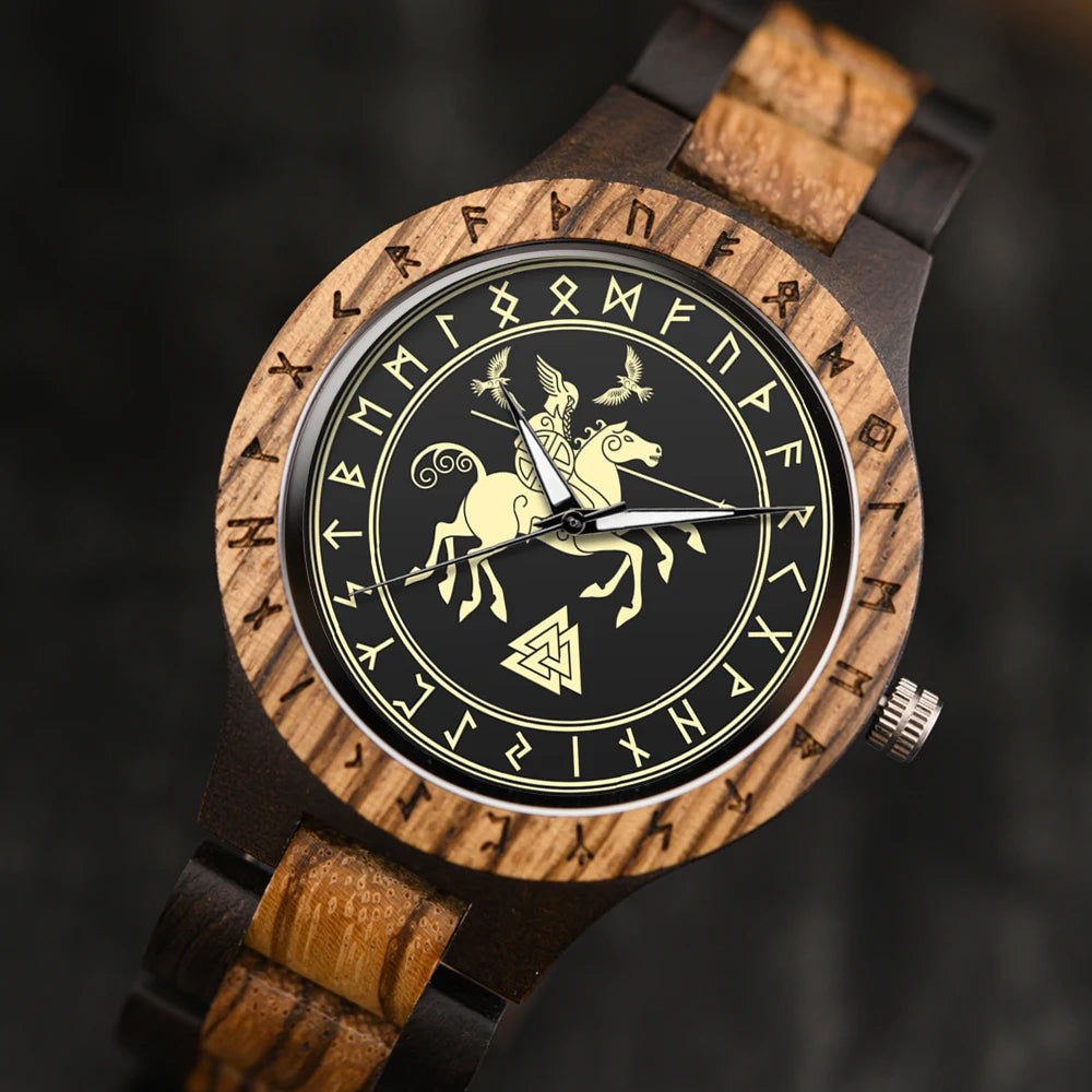 BOBO BIRD Viking Wooden Watches Top Japanese Quartz Movement Wristwatch Unique Men Watch with Helm of Awe Runic Circle Gift Box