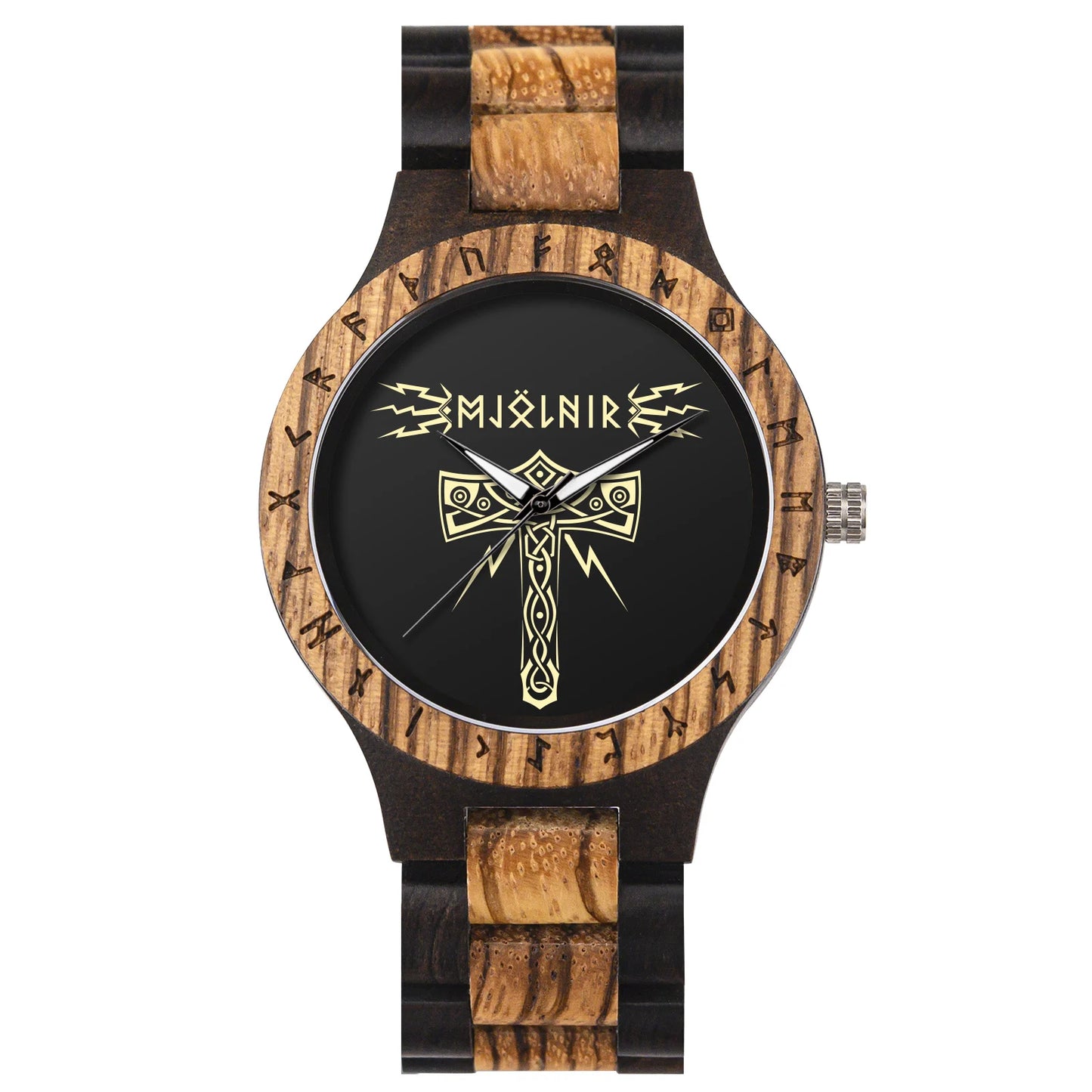 BOBO BIRD Viking Wooden Watches Top Japanese Quartz Movement Wristwatch Unique Men Watch with Helm of Awe Runic Circle Gift Box