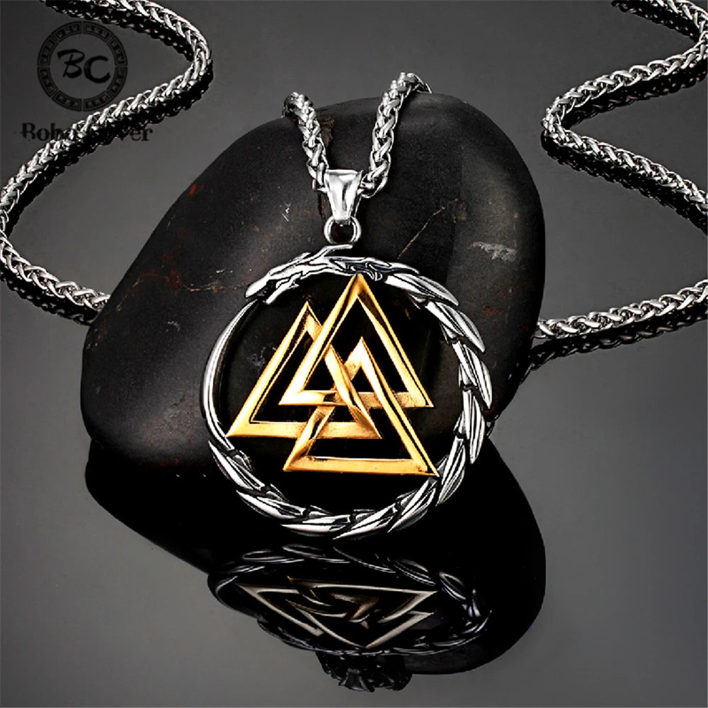 Gold Jörmungandr and Odin necklace