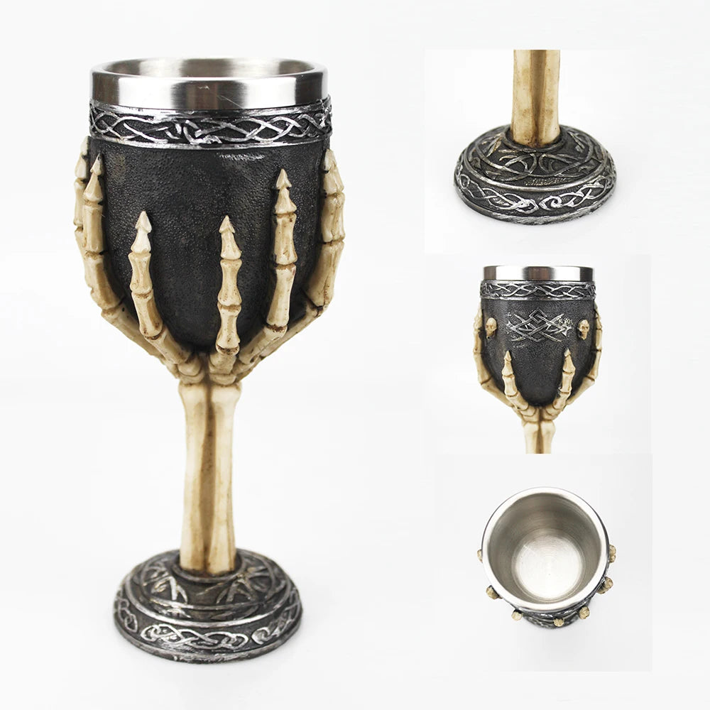 Gothic Wine Goblet Contain Dragon Claw Viking Skeleton Retro Stainless Steel&Resin Wine Glass BEST Halloween Gifts Bar Drinkware