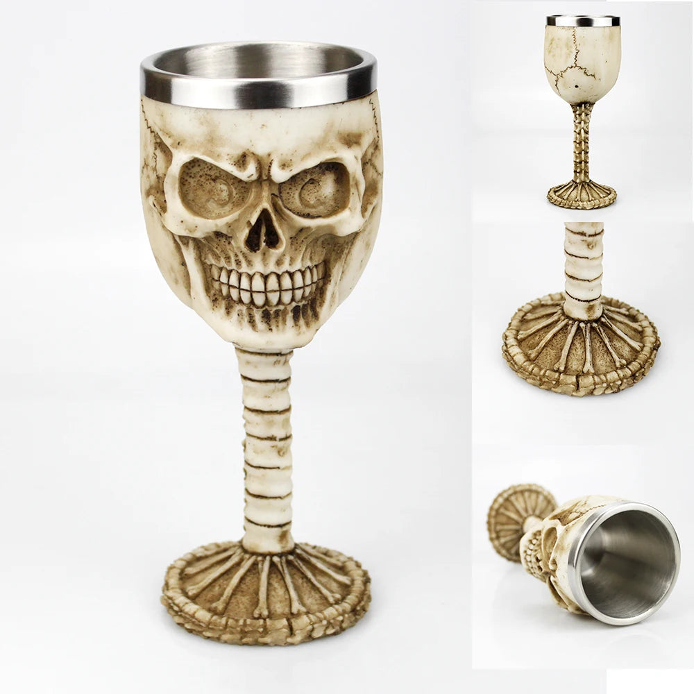 Gothic Wine Goblet Contain Dragon Claw Viking Skeleton Retro Stainless Steel&Resin Wine Glass BEST Halloween Gifts Bar Drinkware