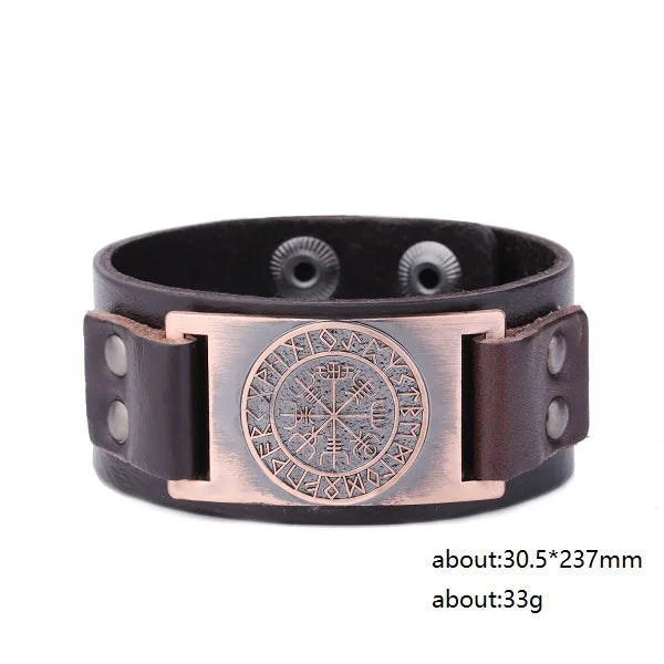 Skyrim Viking Vegvisir Compass Genuine Leather Bracelet for Man Nordic Runes Odin Scandinavian Bangle Amulet Jewelry Gift